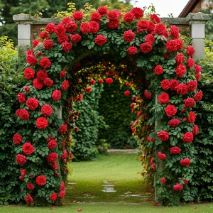 Роза плетистая Алый Триумф купить по цене от 319р. в интернет-магазине «Посадика» с доставкой почтой в в Новосибирске и по всей России – [изображение №1].